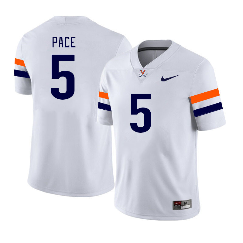 Men #5 Kobe Pace Virginia Cavaliers College Football Jerseys Stitched Sale-White - Click Image to Close